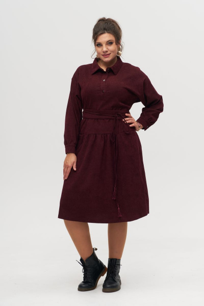 Платье вельветовое из хлопка, длина ниже колена с воланом Anelli 1169 вишня - фото 5