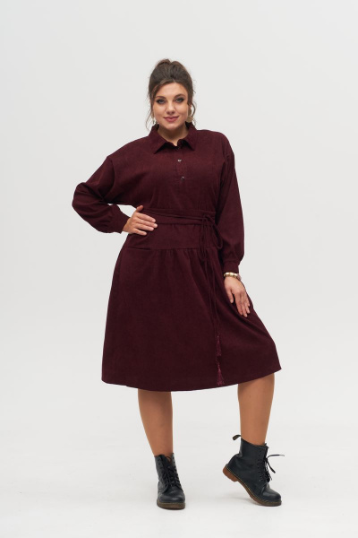 Платье вельветовое из хлопка, длина ниже колена с воланом Anelli 1169 вишня - фото 4