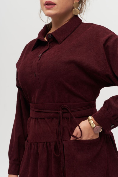 Платье вельветовое из хлопка, длина ниже колена с воланом Anelli 1169 вишня - фото 3