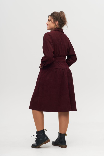 Платье вельветовое из хлопка, длина ниже колена с воланом Anelli 1169 вишня - фото 2