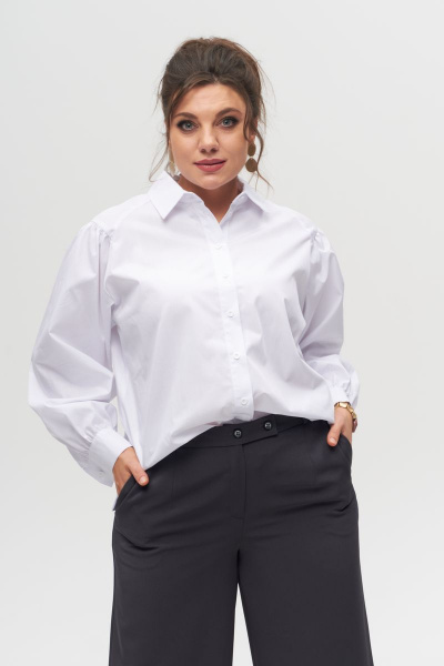 Блуза с объемными рукавами и асимметричной линией низа из текстиля Anelli 987.1 белый - фото 1