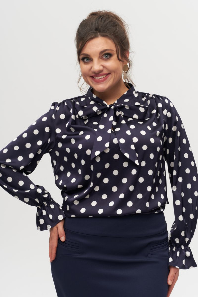 Блуза прямого кроя с бантом и кокеткой из вискозы Anelli 1323 синий - фото 1