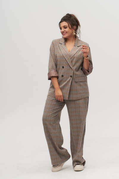 Жакет и брюки оверсайз, бежевый, демисезон Anelli 1297 бежево-коричневый - фото 1