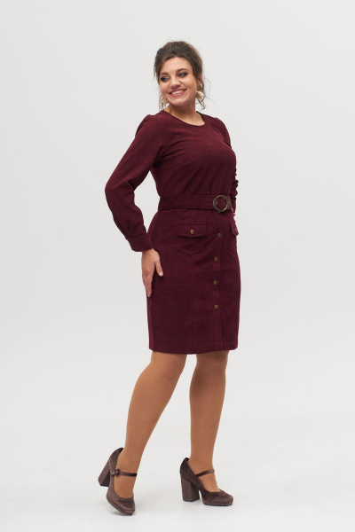 Платье из вельвета и хлопка, длина ниже колена с карманами Anelli 881 вишня - фото 2