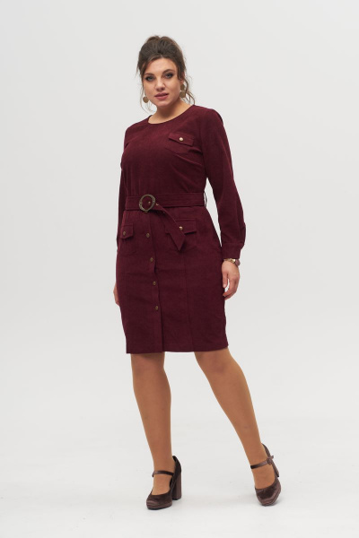 Платье из вельвета и хлопка, длина ниже колена с карманами Anelli 881 вишня - фото 1