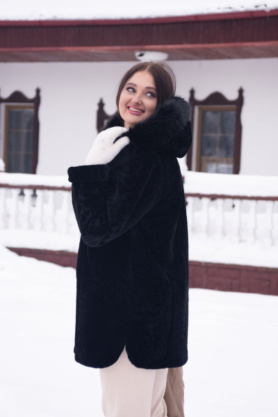 Полупальто из овчины с капюшоном и прорезными карманами Мехофф Мадам80.12-55 черный - фото 14