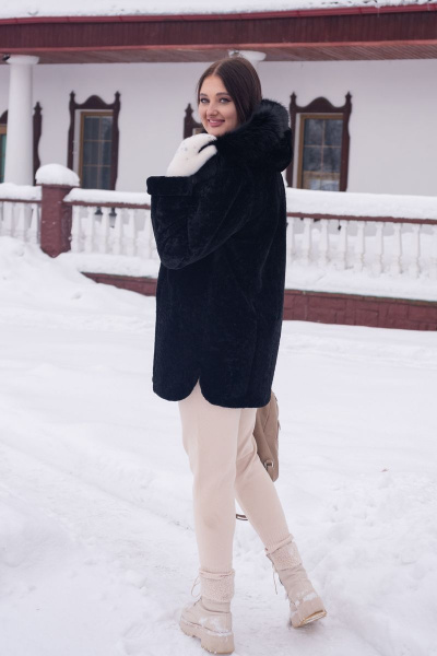 Полупальто из овчины с капюшоном и прорезными карманами Мехофф Мадам80.12-55 черный - фото 13