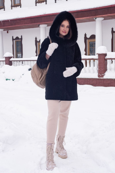 Полупальто из овчины с капюшоном и прорезными карманами Мехофф Мадам80.12-55 черный - фото 7