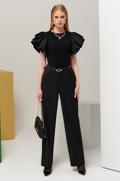 Черный топ боди с воланами для вечерних и будней Панда 106540w черный - фото 2