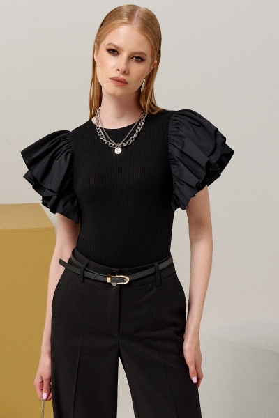 Черный топ боди с воланами для вечерних и будней Панда 106540w черный - фото 3