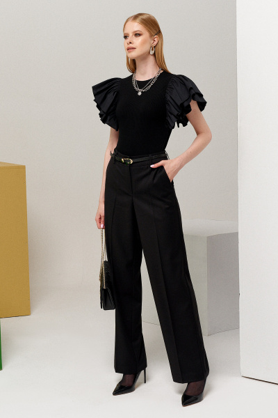 Черный топ боди с воланами для вечерних и будней Панда 106540w черный - фото 6