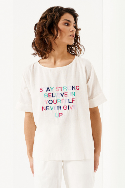 Белая летняя блуза классическая из хлопка Панда 140540w белый - фото 1