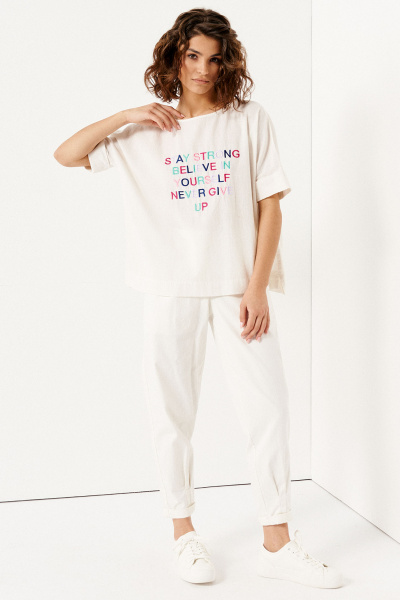 Белая летняя блуза классическая из хлопка Панда 140540w белый - фото 5