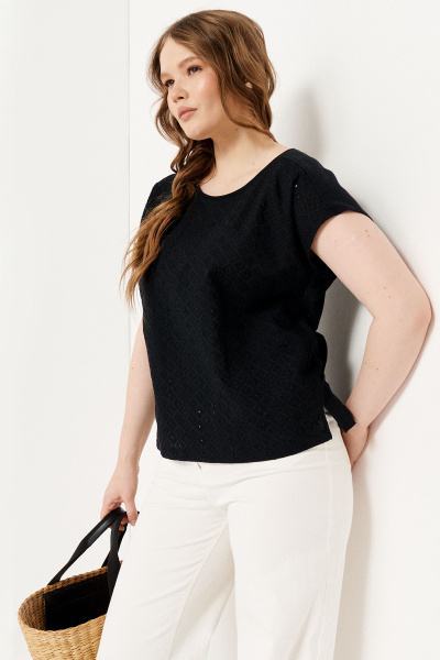 Черная блузка из хлопка с коротким рукавом Панда 86844w черный - фото 1