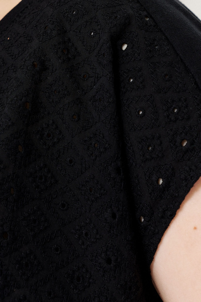 Черная блузка из хлопка с коротким рукавом Панда 86844w черный - фото 4