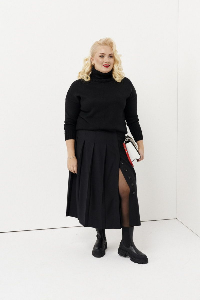 Черная А-силуэтная юбка с разрезом и пуговицами Ketty К-03150 черный - фото 4