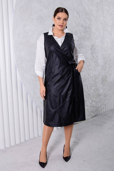 Черное платье расширенного силуэта с аппликацией из пайеток ASV 2567 черный - фото 7