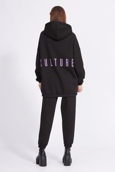 Демисезонный трикотажный джемпер с капюшоном и вышивкой EOLA 2277.1 черный - фото 2