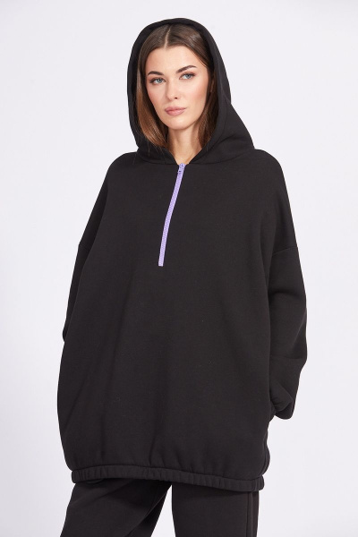 Демисезонный трикотажный джемпер с капюшоном и вышивкой EOLA 2277.1 черный - фото 7