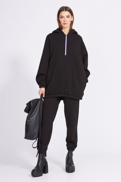 Демисезонный трикотажный джемпер с капюшоном и вышивкой EOLA 2277.1 черный - фото 6