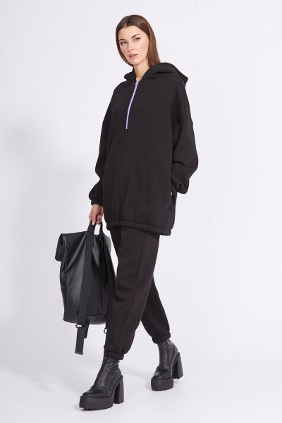 Демисезонный трикотажный джемпер с капюшоном и вышивкой EOLA 2277.1 черный - фото 4