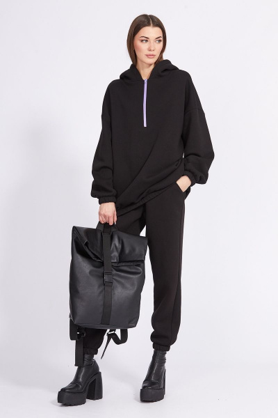 Демисезонный трикотажный джемпер с капюшоном и вышивкой EOLA 2277.1 черный - фото 3