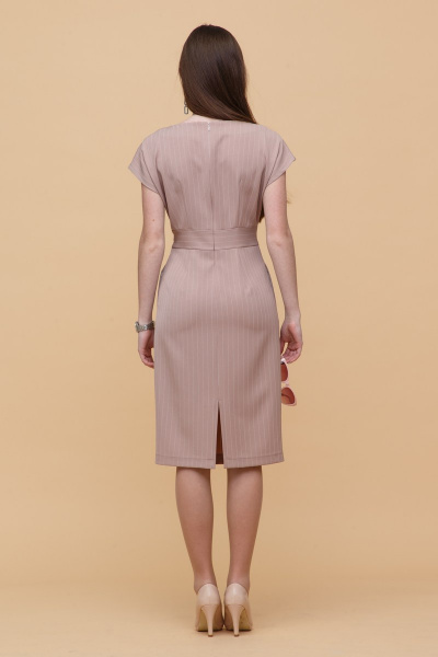 Платье летнее приталенное с складками, поясом, разрезом Domna 475(164) пудровый - фото 3