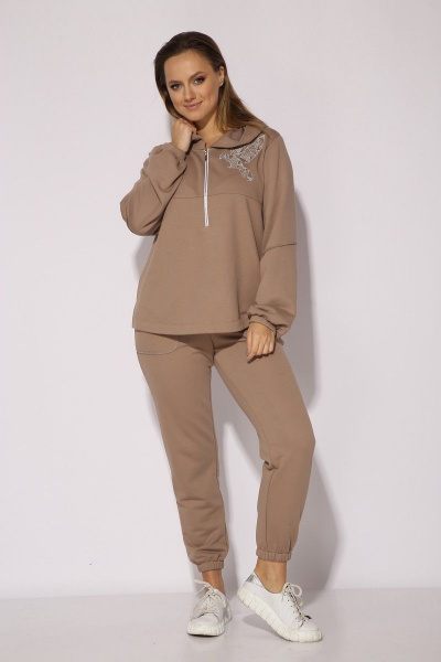 Комплект из свитшота и брюк из трикотажа для повседневной носки TAiER 1145 латте - фото 1
