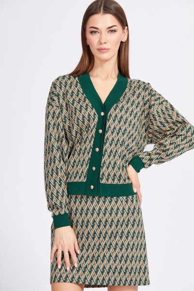 Комплект кардиган и юбка из трикотажа с геометричным принтом EOLA 2353 бежевый_зеленый - фото 6