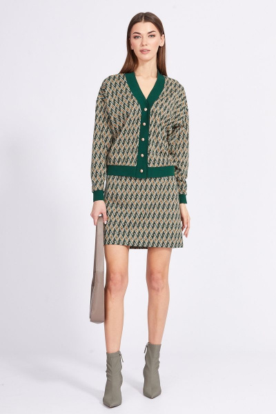 Комплект кардиган и юбка из трикотажа с геометричным принтом EOLA 2353 бежевый_зеленый - фото 4