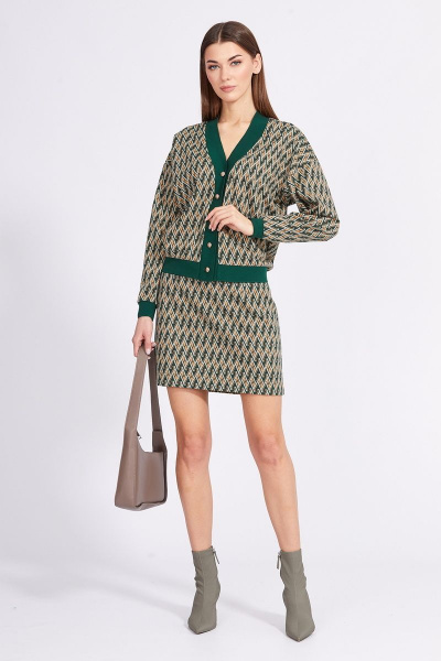 Комплект кардиган и юбка из трикотажа с геометричным принтом EOLA 2353 бежевый_зеленый - фото 3