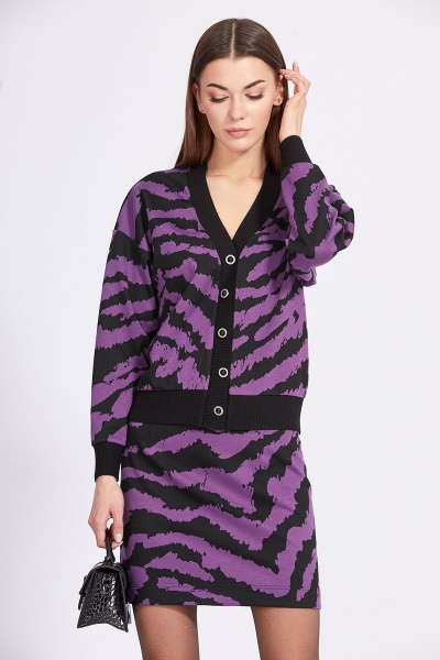 Кардиган и юбка из трикотажа с геометричным принтом EOLA 2354 фиолет_черный - фото 6