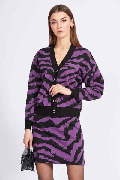 Кардиган и юбка из трикотажа с геометричным принтом EOLA 2354 фиолет_черный - фото 5