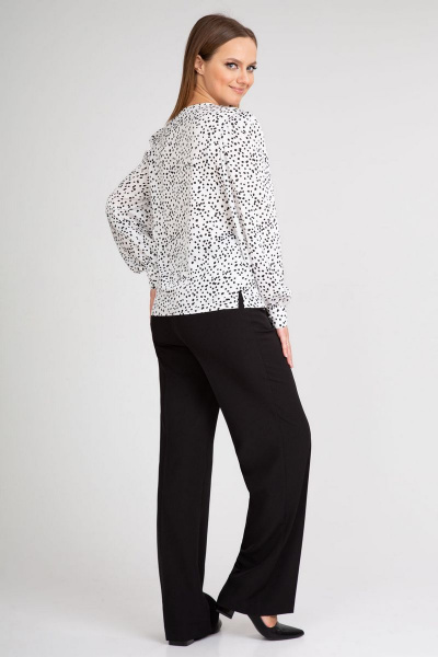 Белая блуза из креп-сатин с набивным рисунком и рукавами-фонариками IVARI 422 горох_ч/б - фото 8