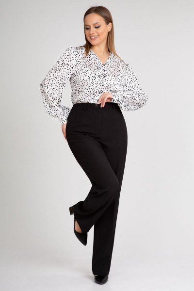 Белая блуза из креп-сатин с набивным рисунком и рукавами-фонариками IVARI 422 горох_ч/б - фото 7