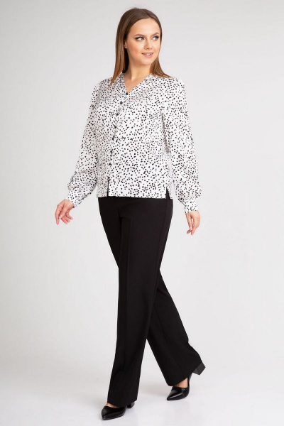 Белая блуза из креп-сатин с набивным рисунком и рукавами-фонариками IVARI 422 горох_ч/б - фото 6