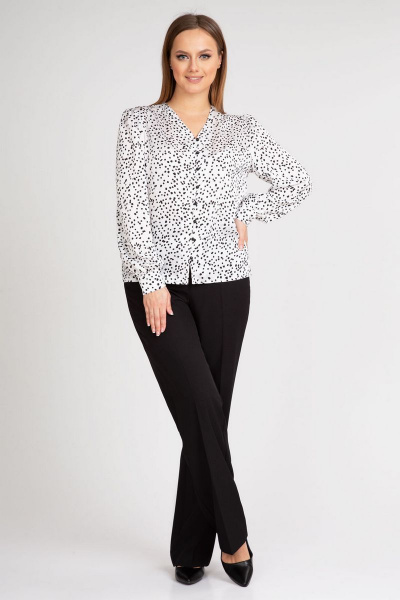 Белая блуза из креп-сатин с набивным рисунком и рукавами-фонариками IVARI 422 горох_ч/б - фото 5