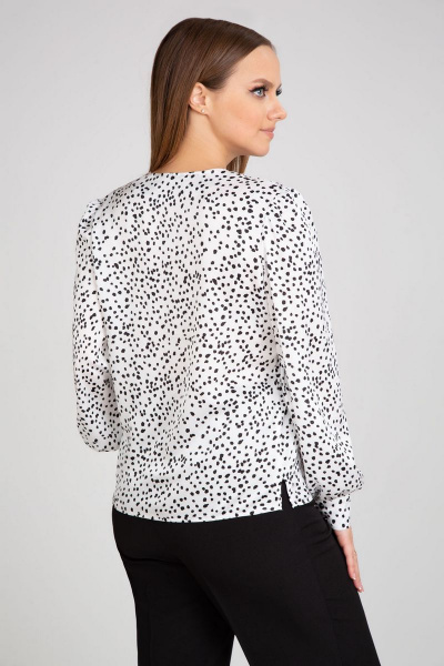 Белая блуза из креп-сатин с набивным рисунком и рукавами-фонариками IVARI 422 горох_ч/б - фото 3