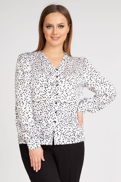 Белая блуза из креп-сатин с набивным рисунком и рукавами-фонариками IVARI 422 горох_ч/б - фото 2