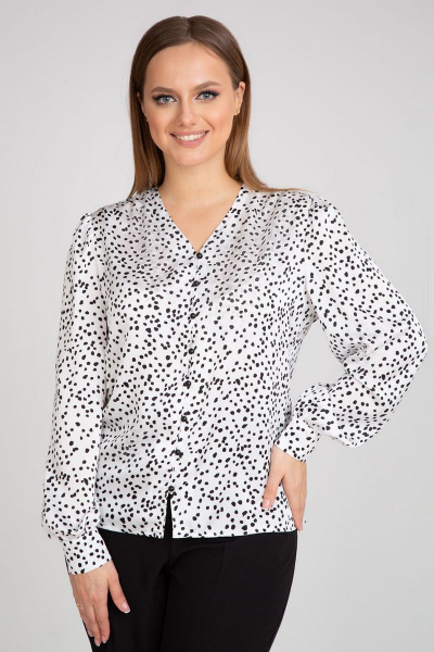 Белая блуза из креп-сатин с набивным рисунком и рукавами-фонариками IVARI 422 горох_ч/б - фото 1