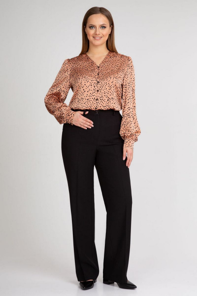 Бежевый блузка из креп-сатин с рисунком и рукавами-фонариками IVARI 422 горох_беж - фото 8