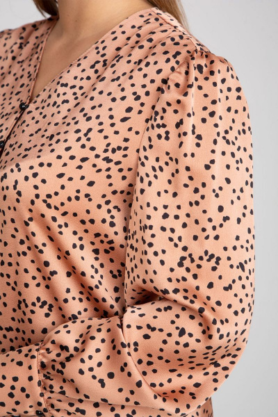 Бежевый блузка из креп-сатин с рисунком и рукавами-фонариками IVARI 422 горох_беж - фото 5