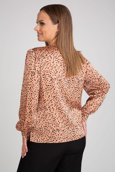Бежевый блузка из креп-сатин с рисунком и рукавами-фонариками IVARI 422 горох_беж - фото 4