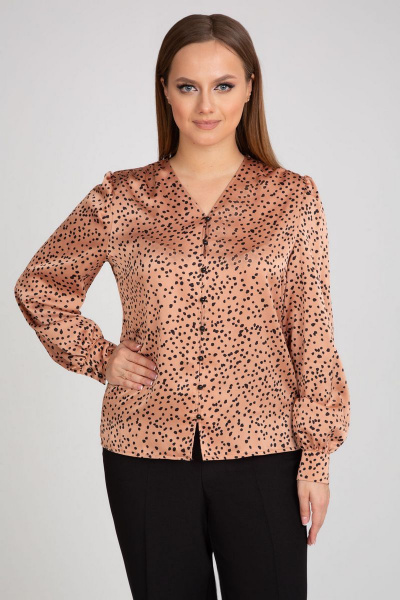 Бежевый блузка из креп-сатин с рисунком и рукавами-фонариками IVARI 422 горох_беж - фото 2