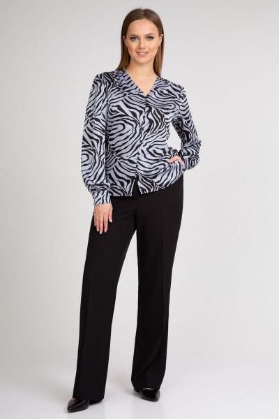 Голубая блузка из креп-сатин с рукавами-фонариками и набивным рисунком IVARI 422 зебра_голубая - фото 7