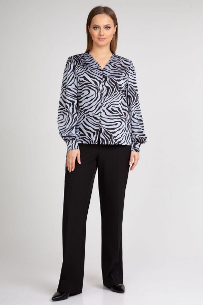 Голубая блузка из креп-сатин с рукавами-фонариками и набивным рисунком IVARI 422 зебра_голубая - фото 6
