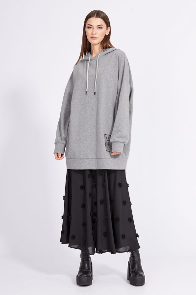 Миди юбка из крепа с вышивкой и расширением к низу EOLA 2366 черный - фото 10