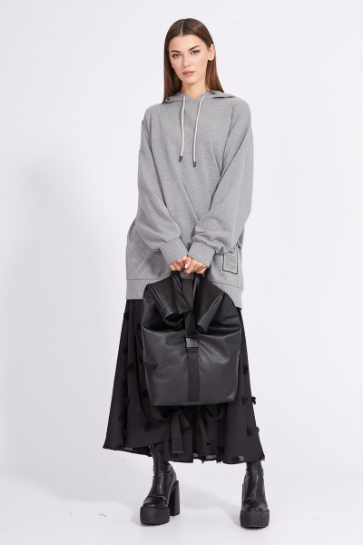 Миди юбка из крепа с вышивкой и расширением к низу EOLA 2366 черный - фото 9