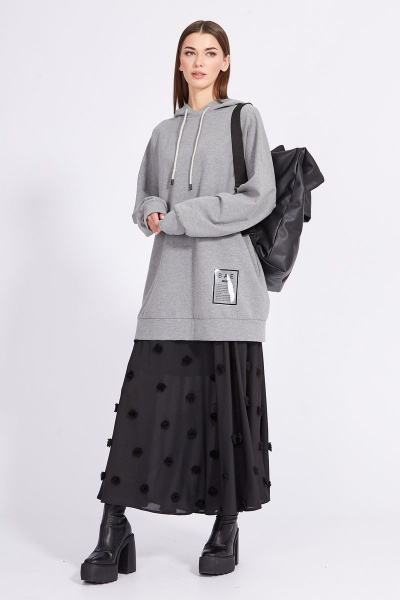 Миди юбка из крепа с вышивкой и расширением к низу EOLA 2366 черный - фото 8