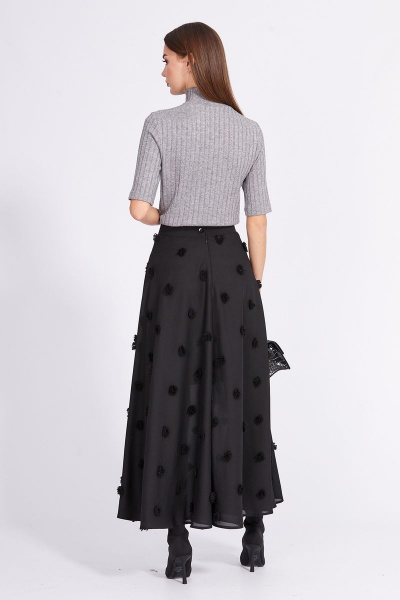 Миди юбка из крепа с вышивкой и расширением к низу EOLA 2366 черный - фото 2